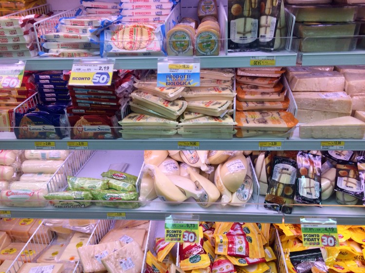 Cheeses in one of Milan's Esselunga supermarket