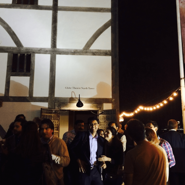 Outside the globe after a play has finished