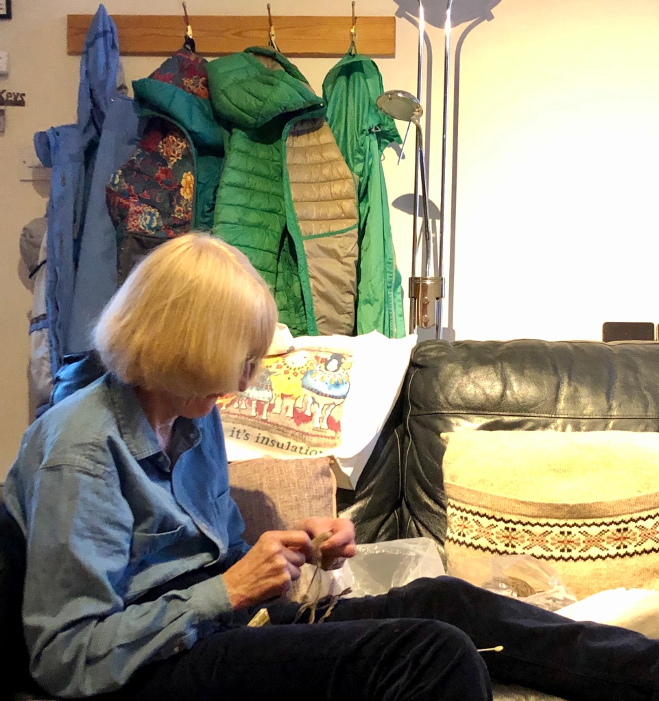 My mum knitting