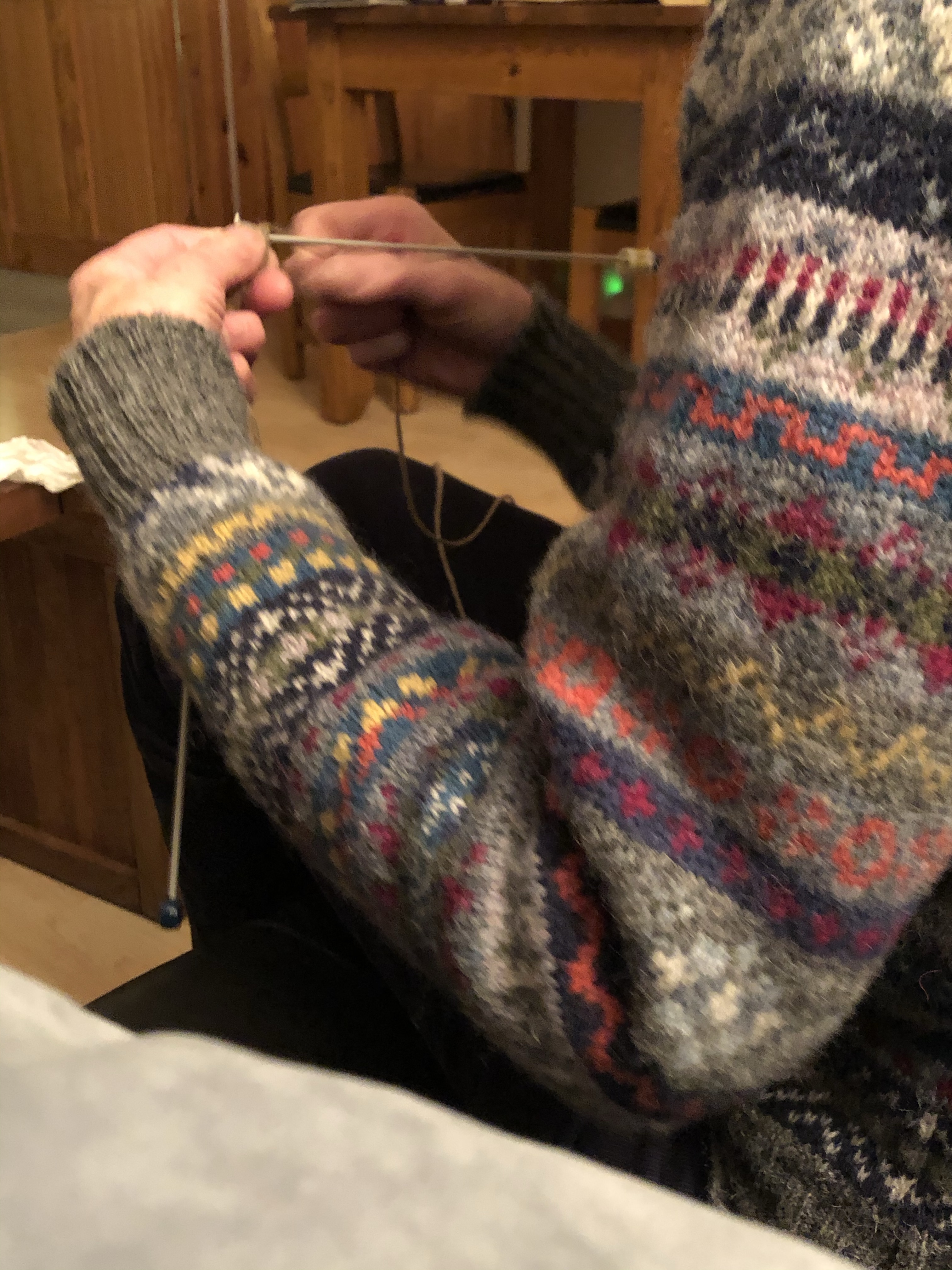Knitting in a Fair Isle jumper