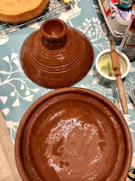 Tagine pot brushed with olive oil