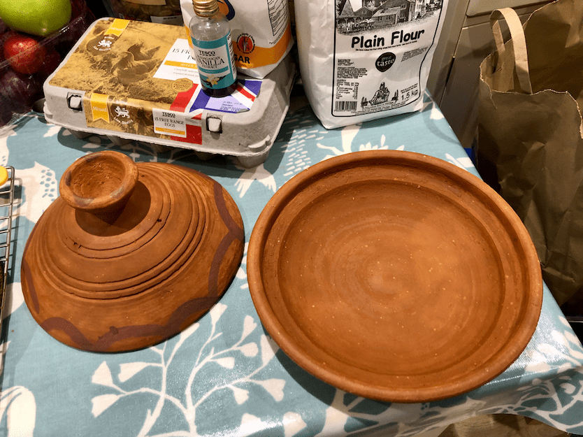 Letting the olive oil soak in to the tagine pot