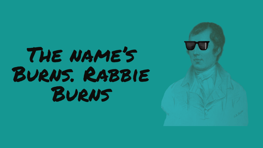 A graphic featuring Burns wearing sunglasses 