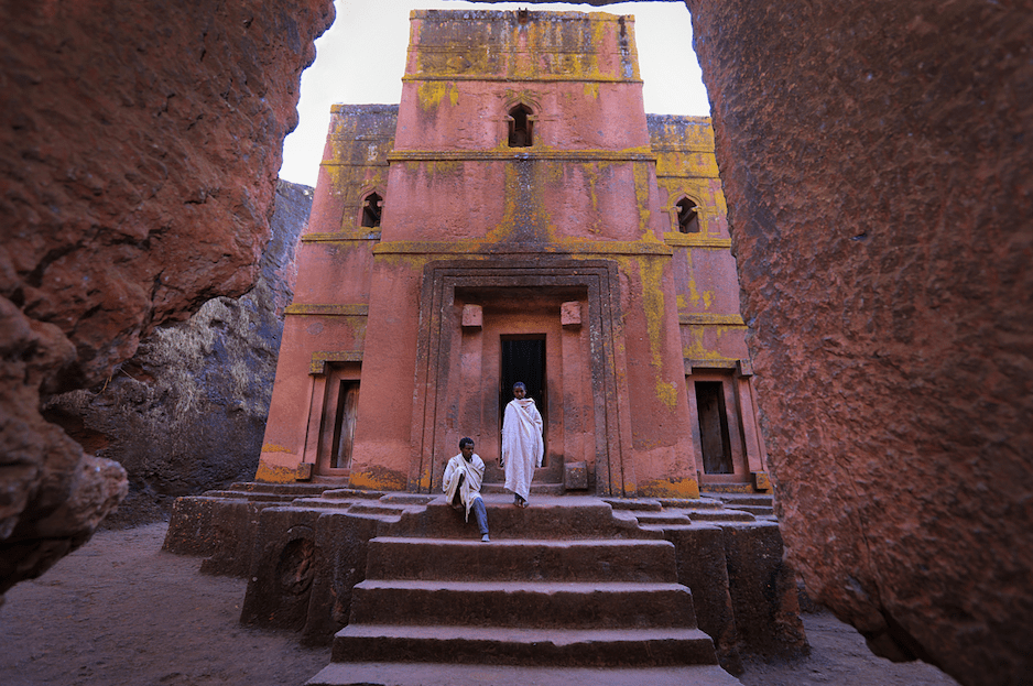 A church built into the rock in Lalibela, Ethiopia