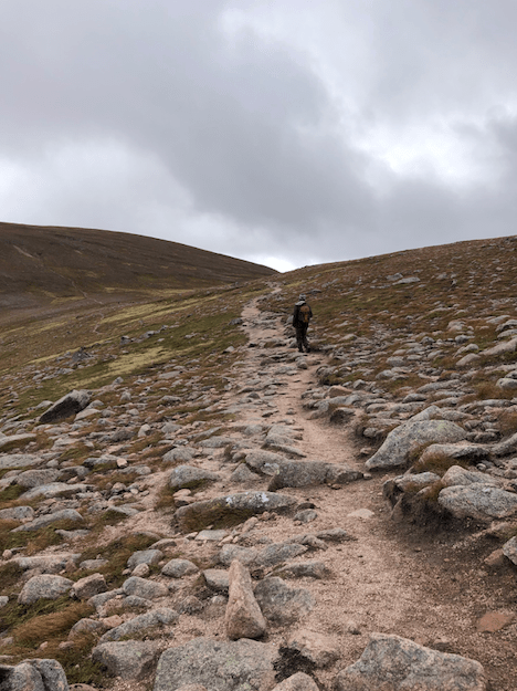Walking on relatively level ground in the Cairn Gorm Plateau