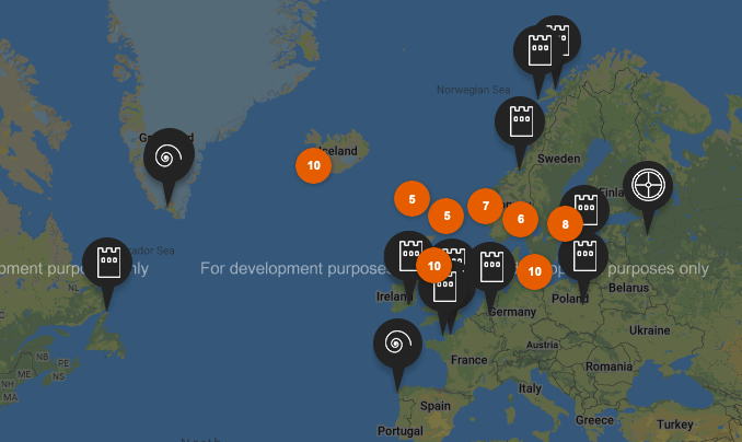 A screenshot from the Viking Cultural Route map