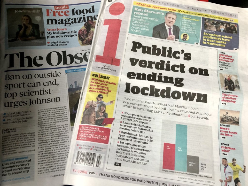 Sunday's issue of The Observer and Friday's issue of i paper